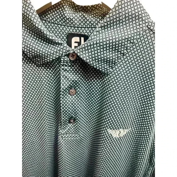 FootJoy FJ Mens Polo Shirt Size Large White Blue Geometric Athletic Fit Golf - Picture 5 of 11